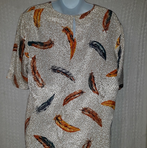 Womens Feather Graphics Blouse Top - Picture 3 of 8